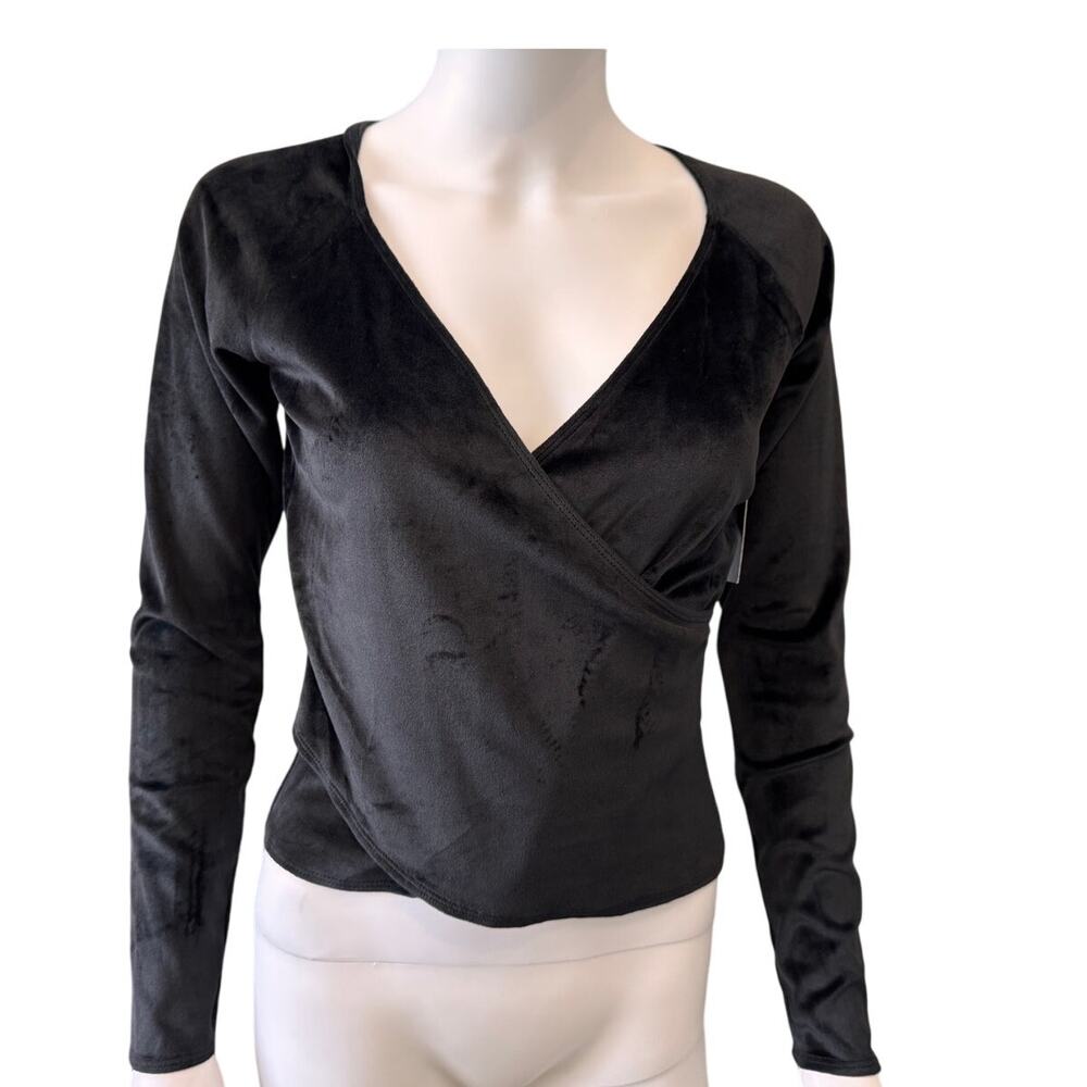 New MELROSE and MARKET Women's Black Faux Wrap Top Size S